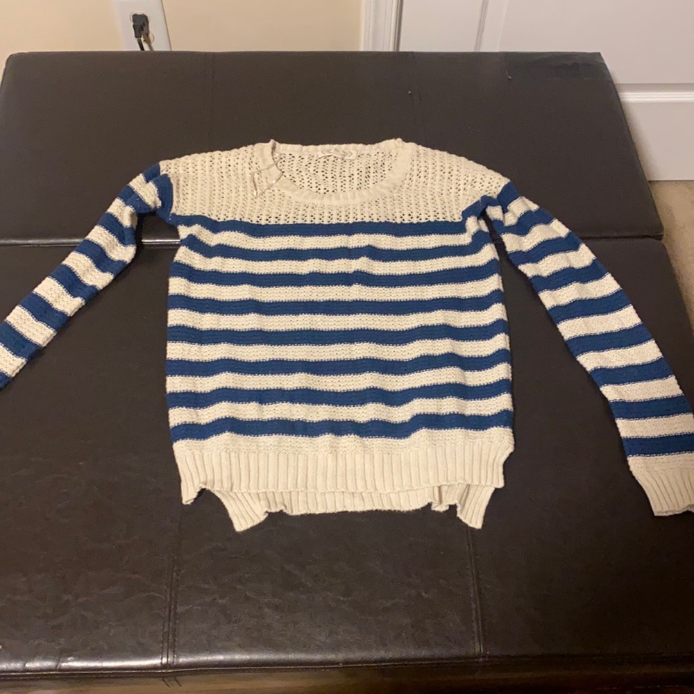 Cream and blue stripe sweater